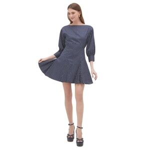 Hill House The Aveline Dress Navy Blue Polka Dot Fit & Flare Mini Sz M NEW Retro